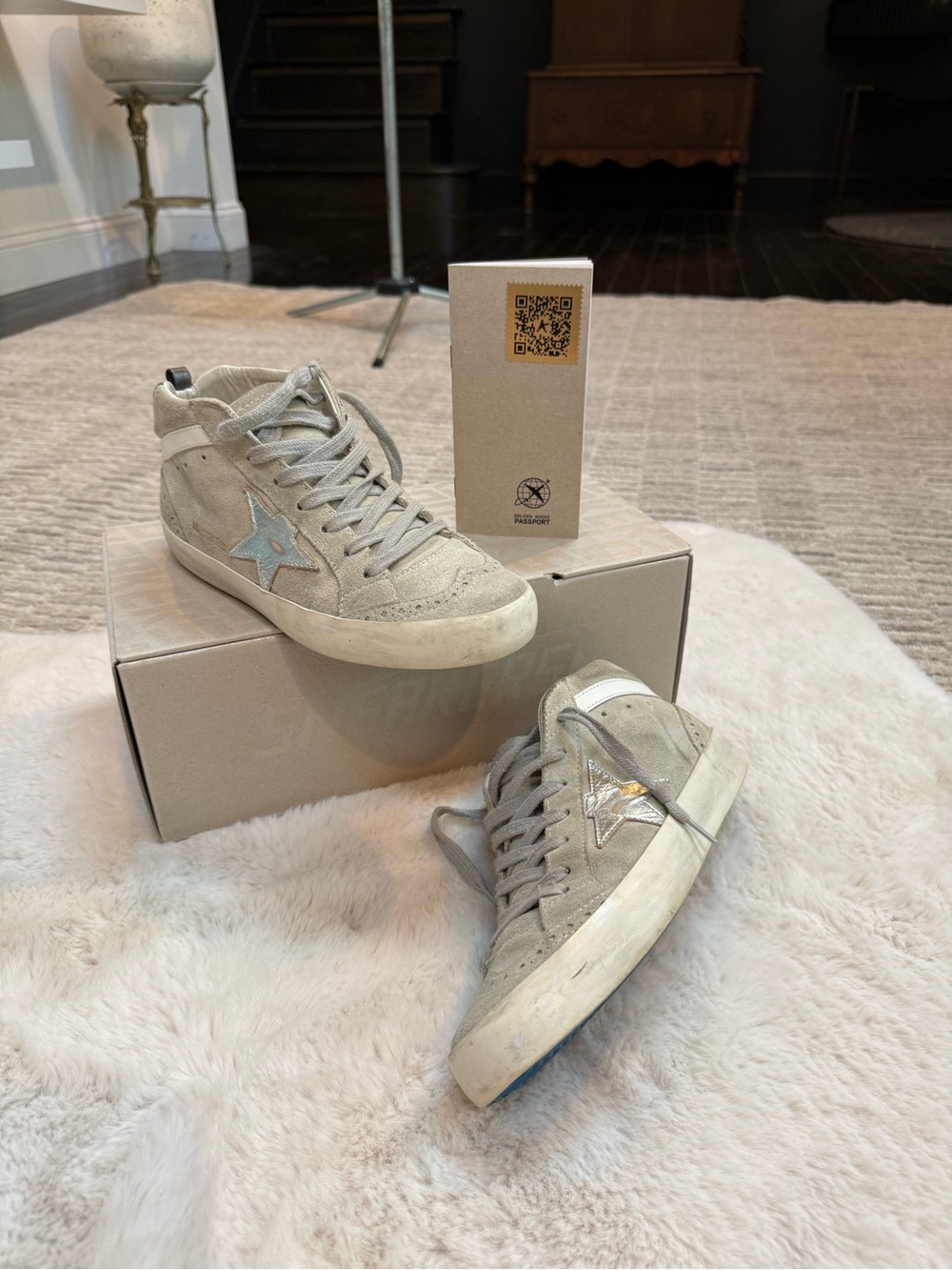 Golden Goose Taupe mid-star Sneakers with silver star